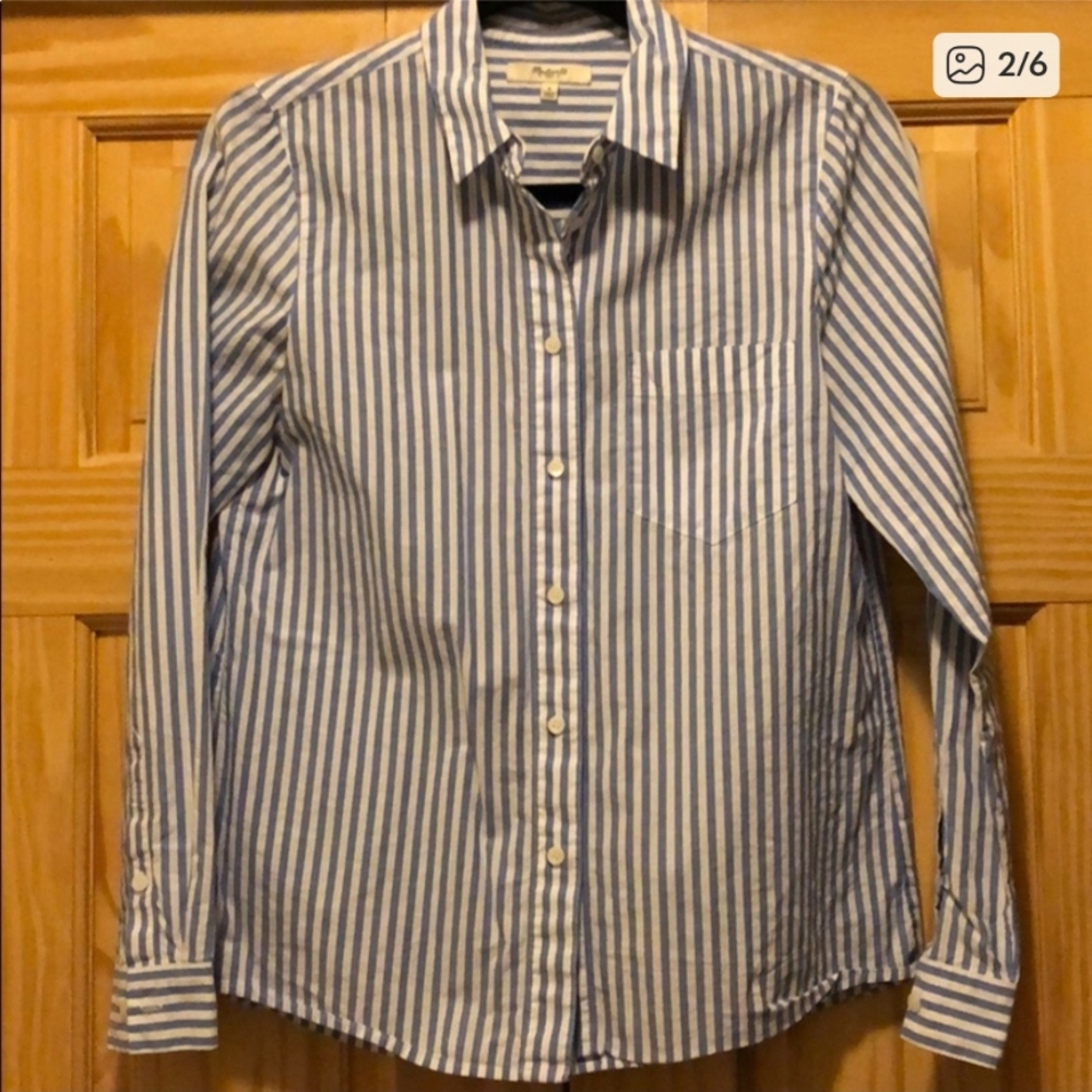 Madewell Blue and White Striped Button-Down Shirt